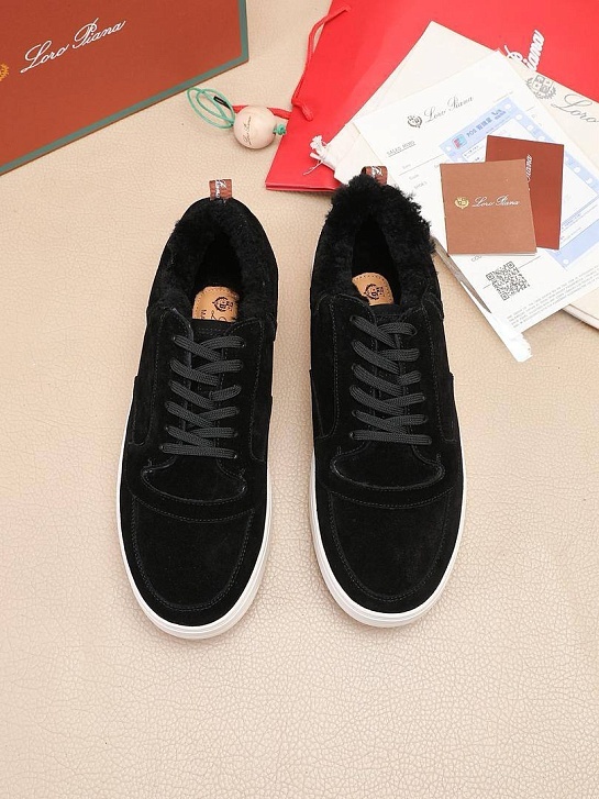 Кроссовки с мехом Loro Piana Newport Walk - Black