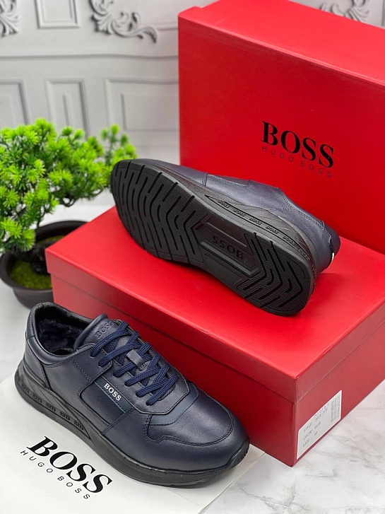 Кожаные кроссовки с мехом Hugo Boss