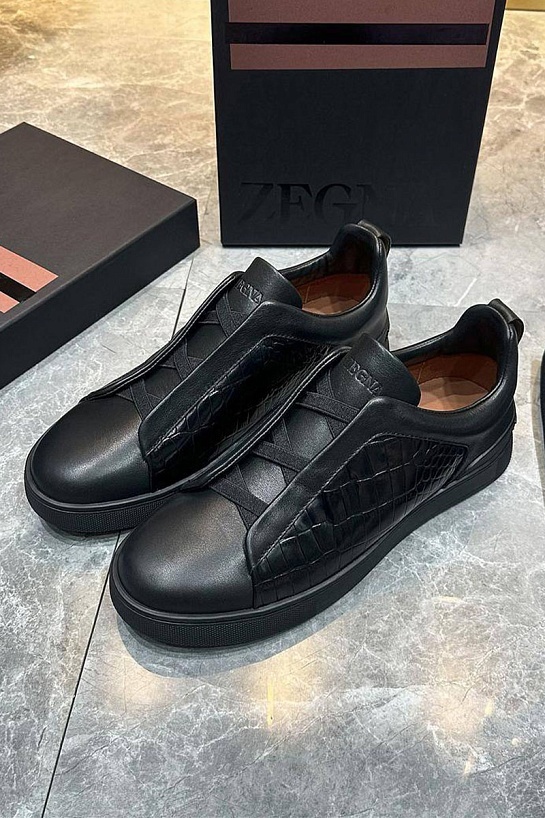 Мужские кроссовки Ermenegildo Zegna Triple Stitch Alligator - Black