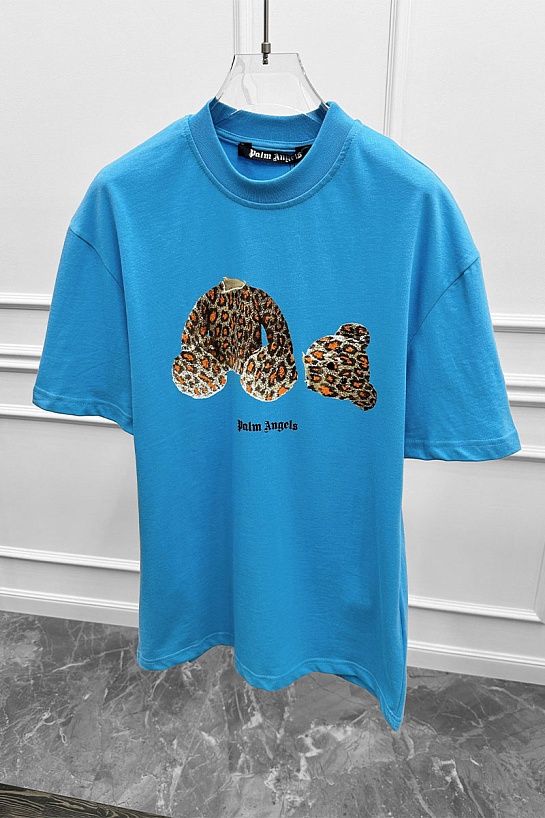 Голубая оверсайз футболка Palm Angels Leopard Bear