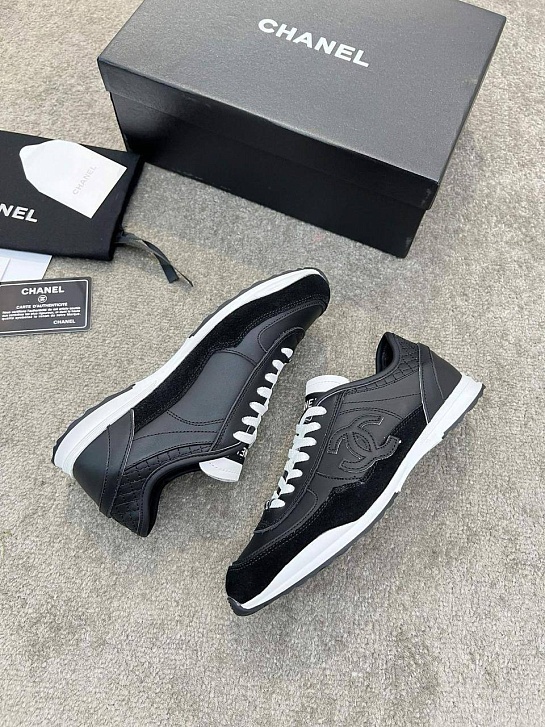 Женские кожаные кроссовки Chanel premium - Black