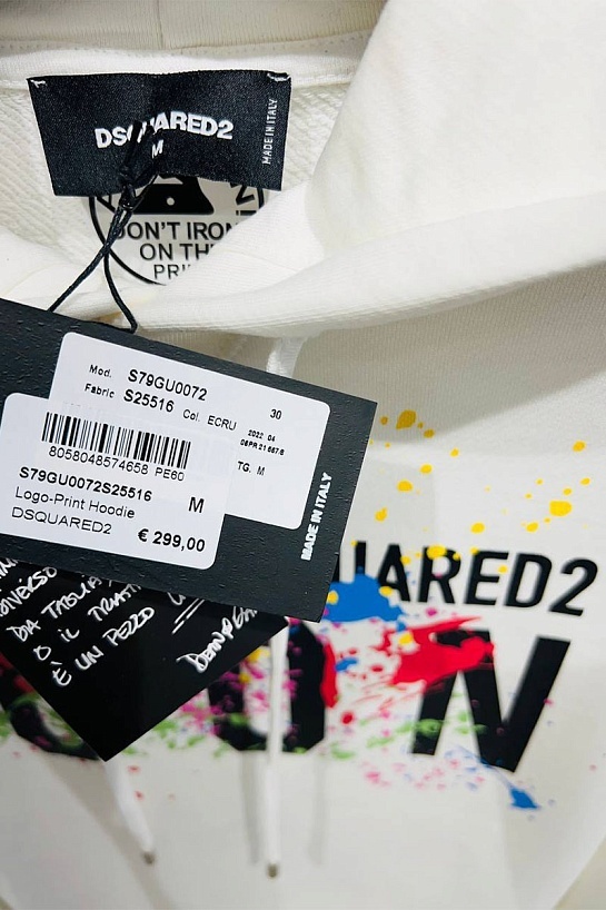 Мужское белое худи Dsquared2 Icon Splatter logo-print