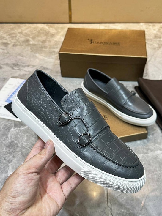 Мужские кожаные лоферы Billionaire серого цвета