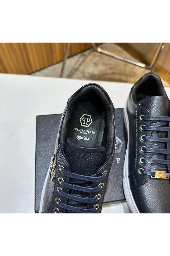 Мужские кожаные кроссовки Philipp Plein синего цвета