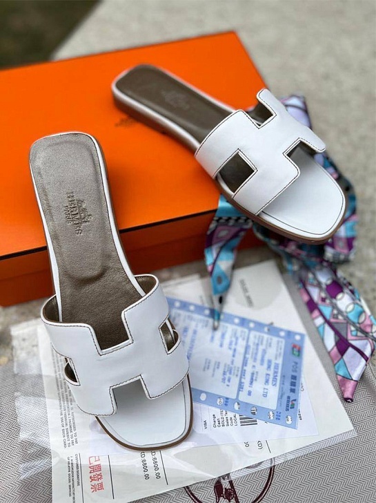 Женские шлёпанцы Hermes Oran - White