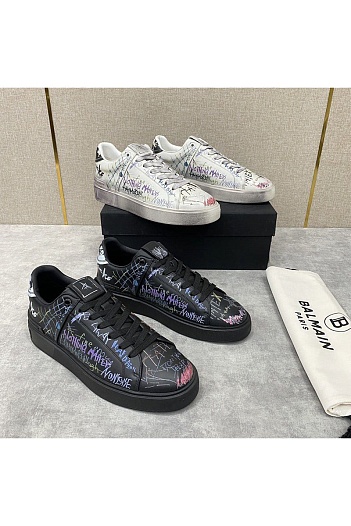 Белые кожаные кроссовки Balmain B-Court Graffiti   