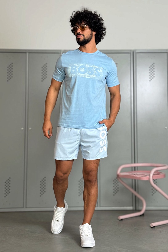 Мужские голубые шорты Hugo Boss logo-print
