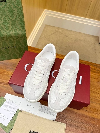 Женские замшевые кеды Gucci Premium - White   