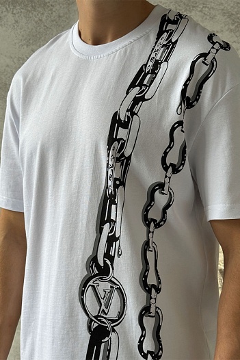 Мужская оверсайз футболка Louis Vuitton Chain print - White   