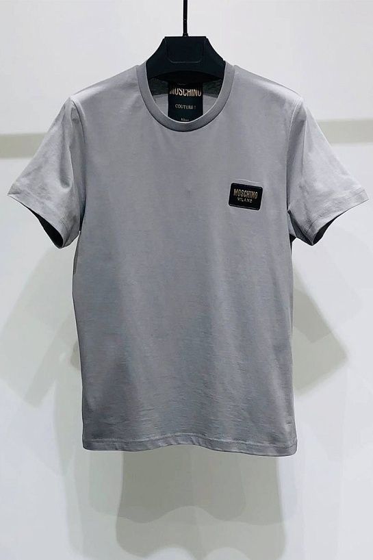 Мужская серая футболка Moschino logo-patch