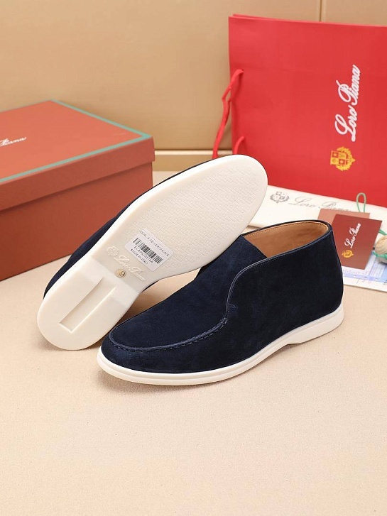 Замшевые лоферы с меховой стелькой Loro Piana Open Walk - Navy