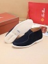 Замшевые лоферы с меховой стелькой Loro Piana Open Walk - Navy