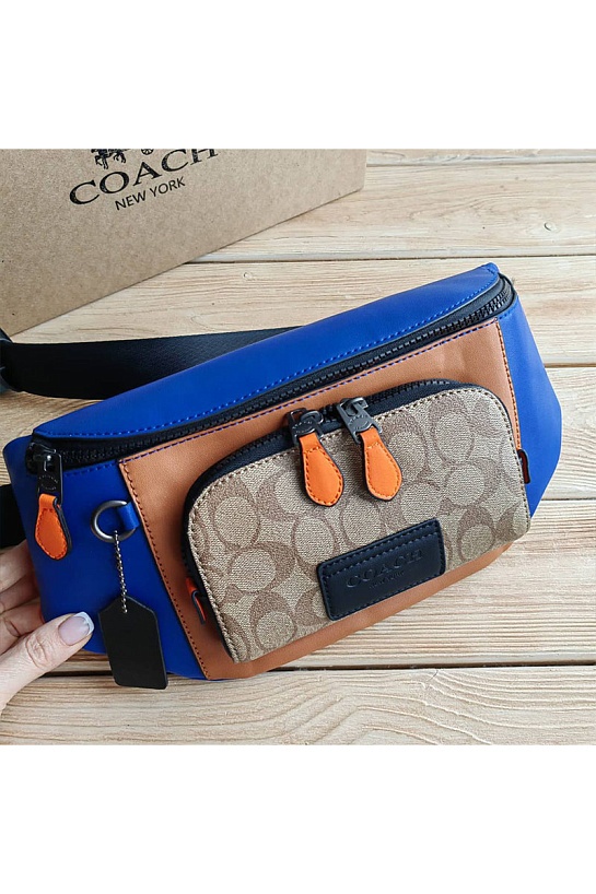 Кожаная сумка на пояс Coach Track - Beige / Blue