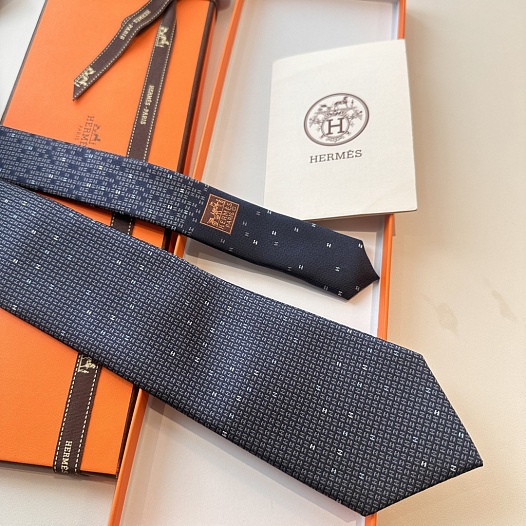 Галстук Hermes geometric logo-print premium - Navy   