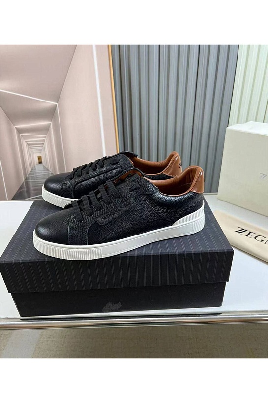 Кожаные кроссовки Ermenegildo Zegna чёрного цвета