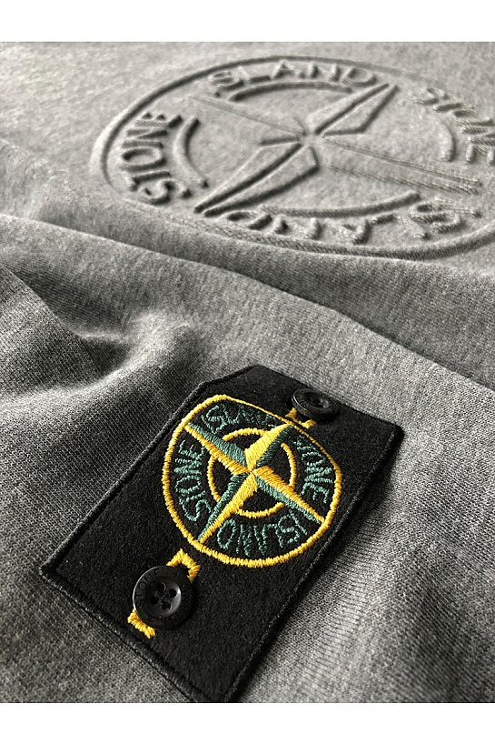 Мужской серый свитшот Stone Island с патчем на плече embossed logo