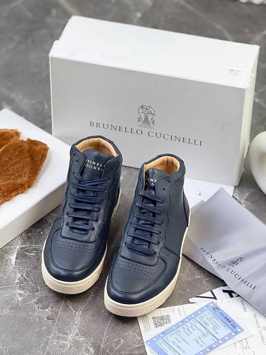 Кожаные кроссовки с меховой стелькой Brunello Cucinelli