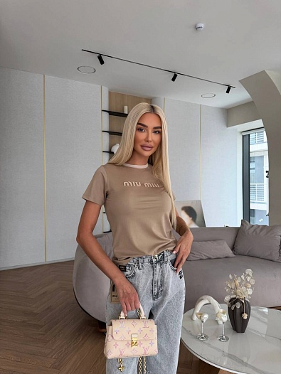 Женская бежевая футболка MIU MIU premium   