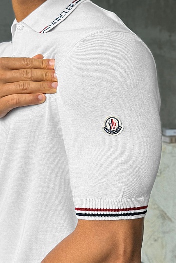 Мужское белое поло Moncler logo-patch   