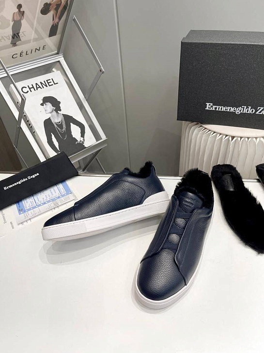 Кроссовки с мехом Ermenegildo Zegna Triple Stitch - Navy