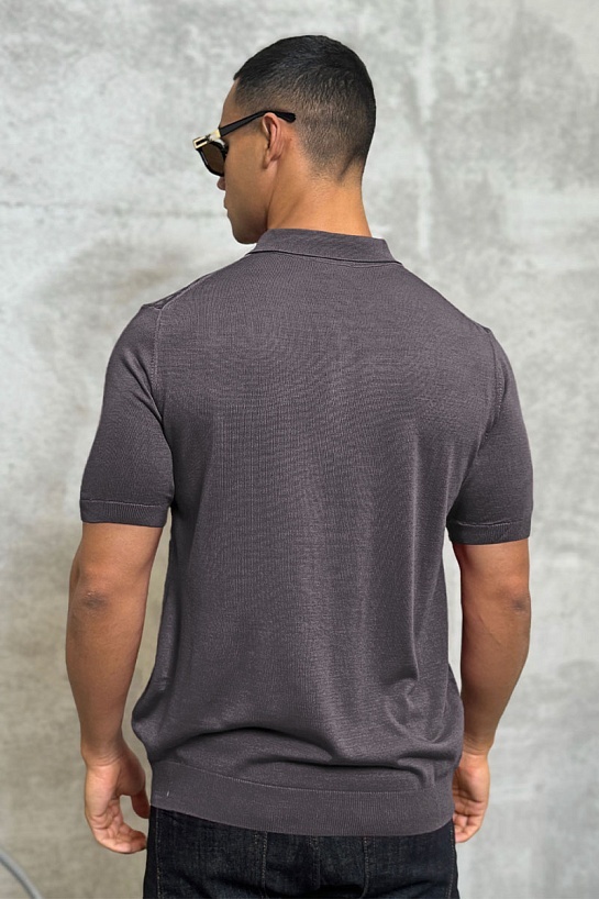 Мужское поло серо-коричневого цвета Zilli zip neck