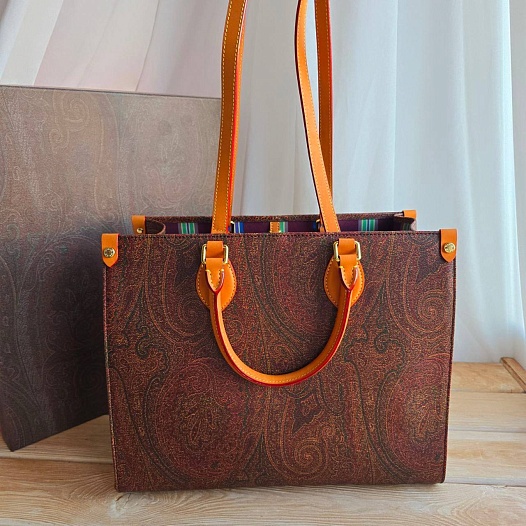 Кожаная сумка Etro с узором пейсли 35x27 см   