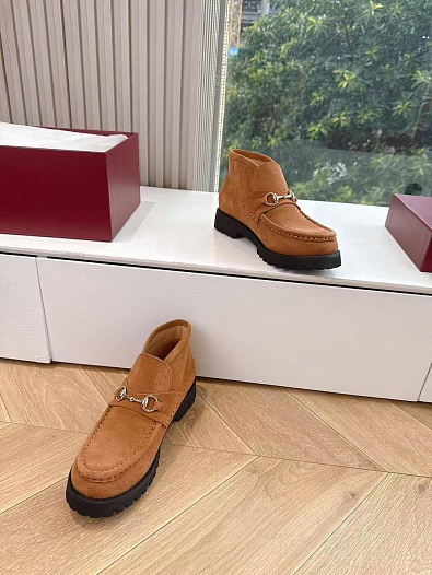 Женские замшевые лоферы Gucci premium - Chestnut   