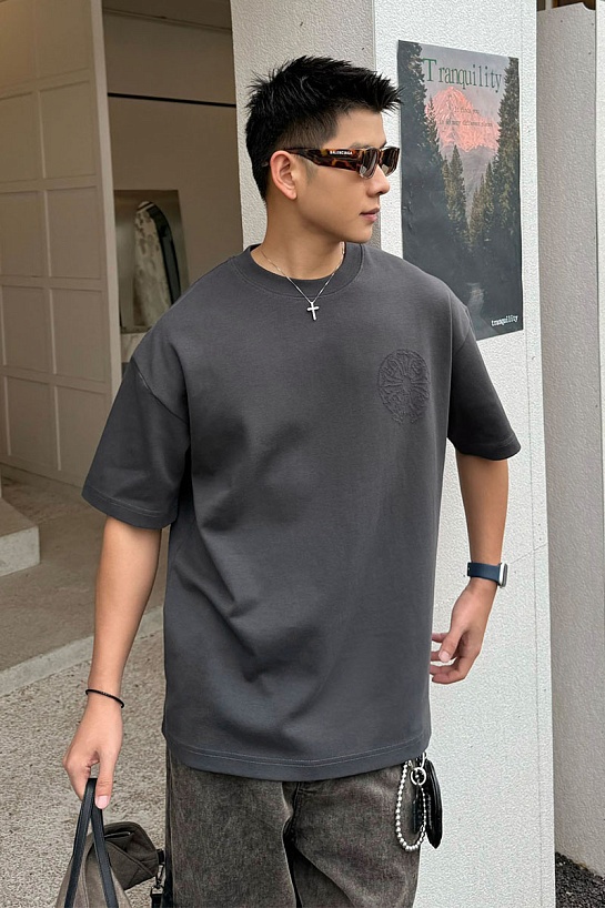 Серая оверсайз футболка Chrome Hearts Premium