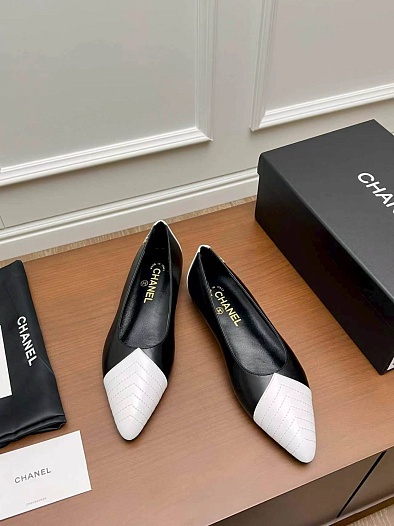 Женские кожаные балетки чёрного цвета Chanel premium   
