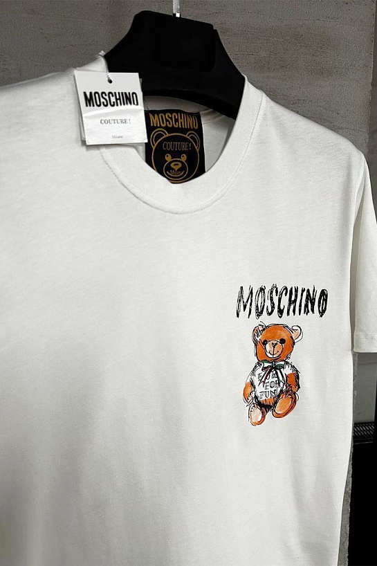 Мужская белая футболка Moschino Teddy Bear