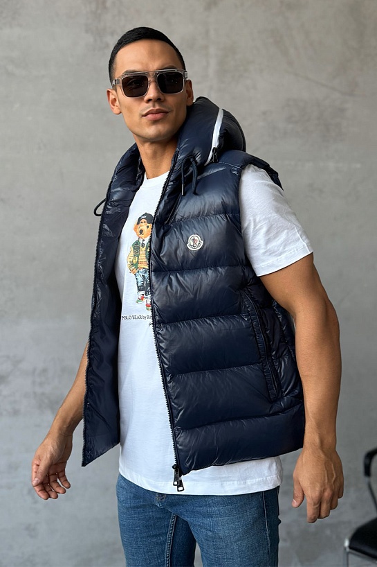 Мужской синий жилет Moncler Cardamine logo-patch