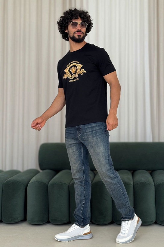 Чёрная футболка Versace Coupe Blason embroidered