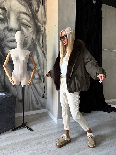 Женский бомбер с натуральным мехом Max Mara premium   