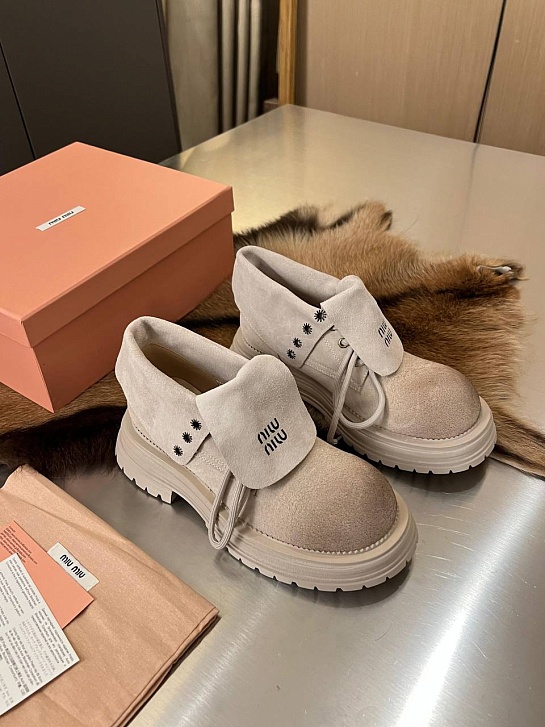 Женские замшевые ботинки MIU MIU premium - Beige