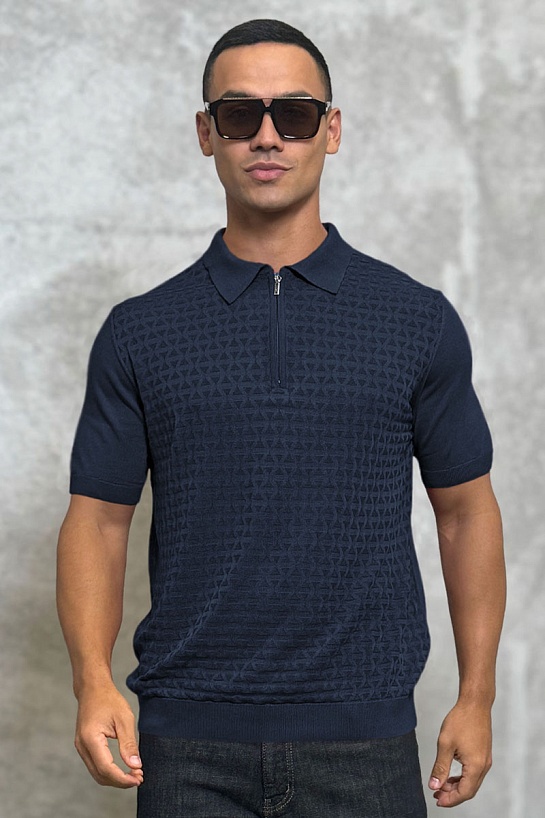 Мужское поло тёмно-синего цвета Zilli zip neck