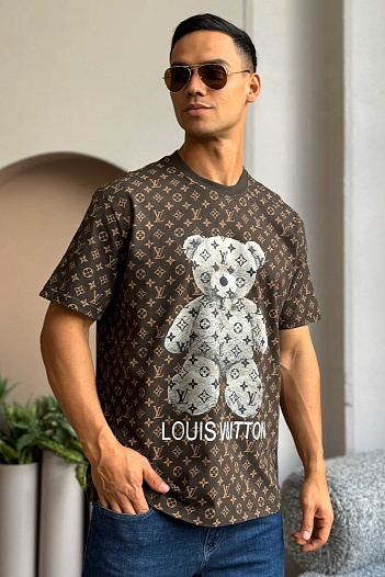 Коричневая оверсайз футболка Louis Vuitton Monogram All-over Bear   