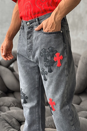 Мужские джинсы Chrome Hearts multi-patch - Black Washed   