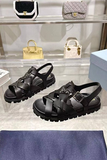 Женские кожаные сандалии Prada Monolith - Black   