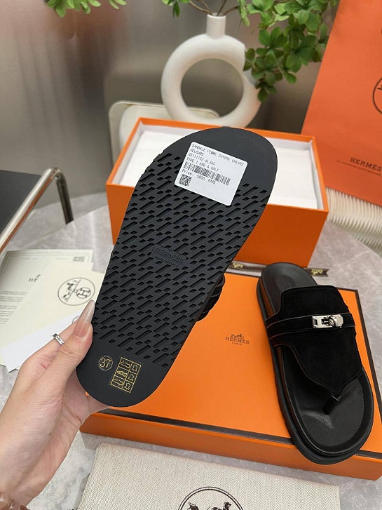 Женские кожаные шлёпанцы Hermes Empire premium