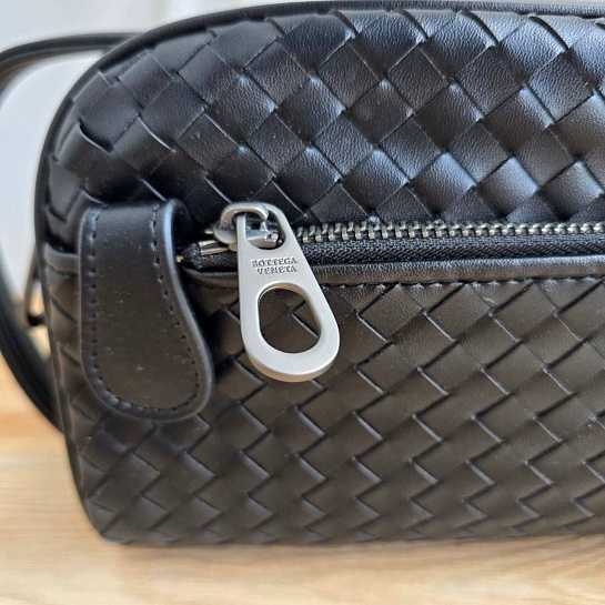 Кожаная барсетка Bottega Veneta Intrecciato 27x14 см - Black
