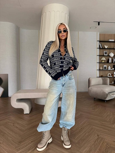 Женский шерстяной лонгслив на молнии MIU MIU Premium - Navy   