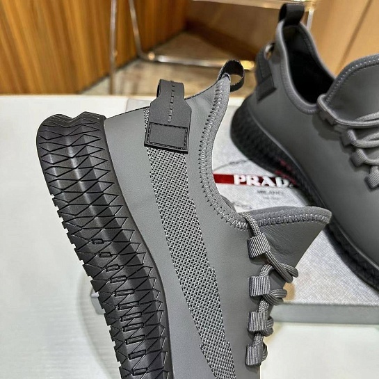 Мужские кожаные кроссовки Prada lace-up - Grey