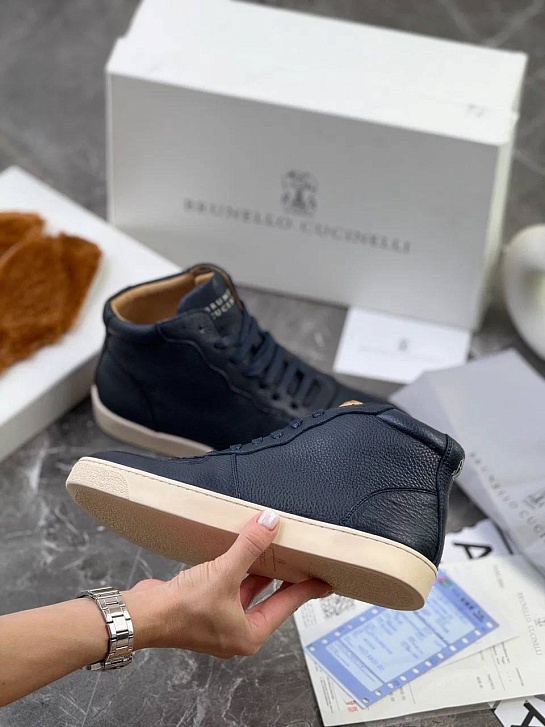 Кожаные кроссовки с меховой стелькой Brunello Cucinelli