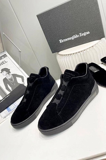 Кроссовки с мехом Ermenegildo Zegna Triple Stitch - Black   