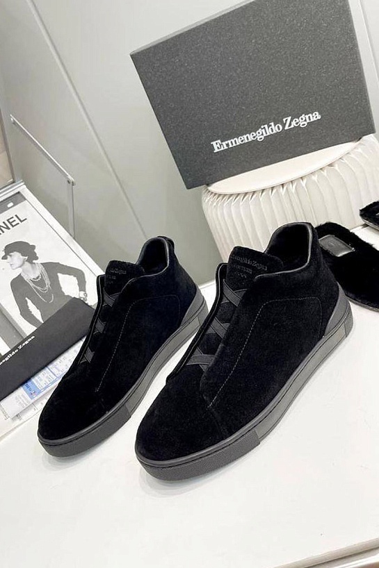 Кроссовки с мехом Ermenegildo Zеgnа Triple Stitch - Black