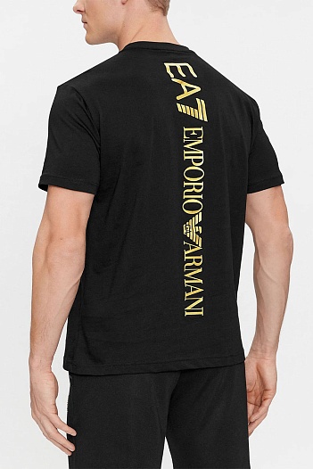 Мужская чёрная футболка Emporio Armani 7 logo-print   