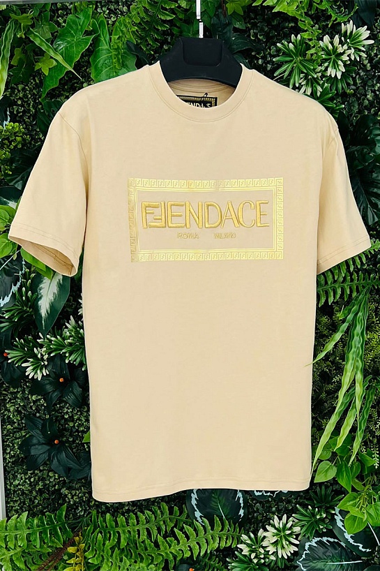 Бежевая футболка Collaboration Fendi x Versace Fendace Logo
