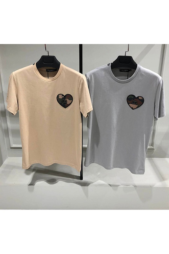 Бежевая мужская футболка Dolce&Gabbana camouflage heart