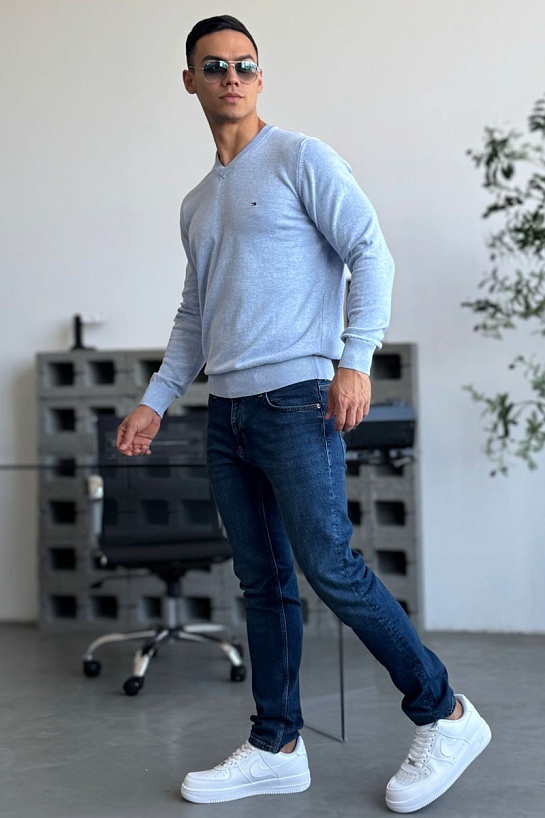 Мужской джемпер Tommy Hilfiger logo-embroidered - Blue