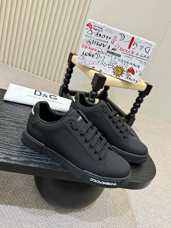 Чёрные кожаные кроссовки Dolce & Gabbana Portofino